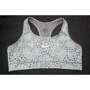 Nike Pro Gray Pixel Razor Back Fitness Sports Bra Swoosh Logo Gym Top